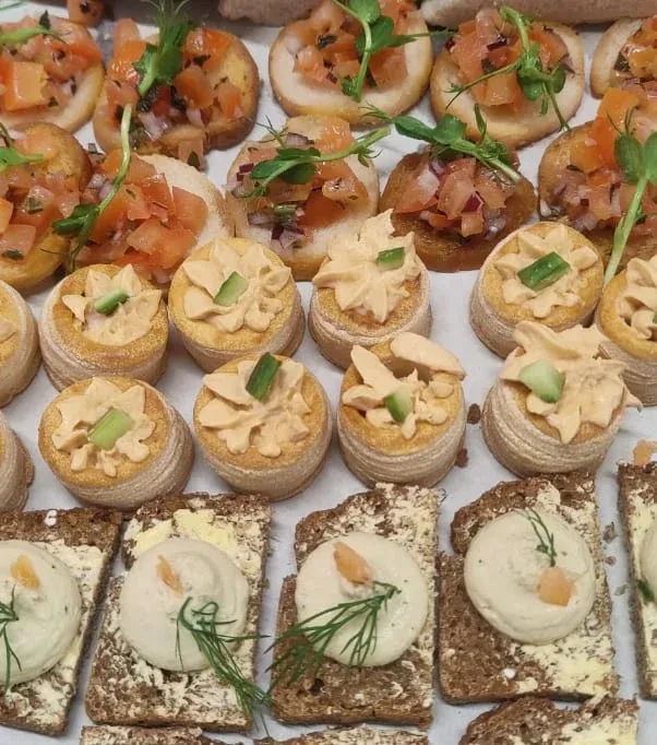 Platter of mixed canapés and sandwiches
