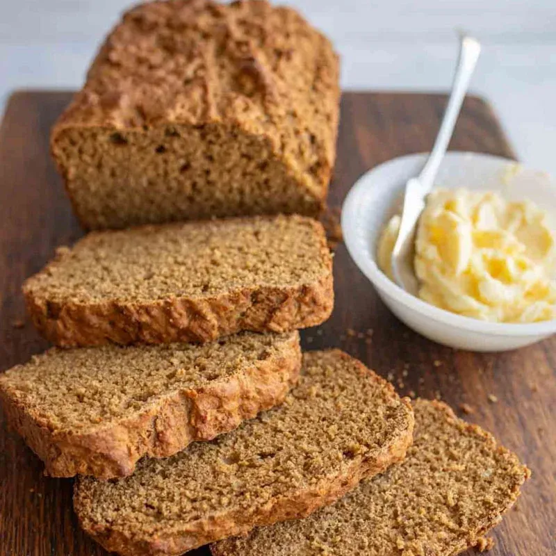 Homemade brown soda bread with butter