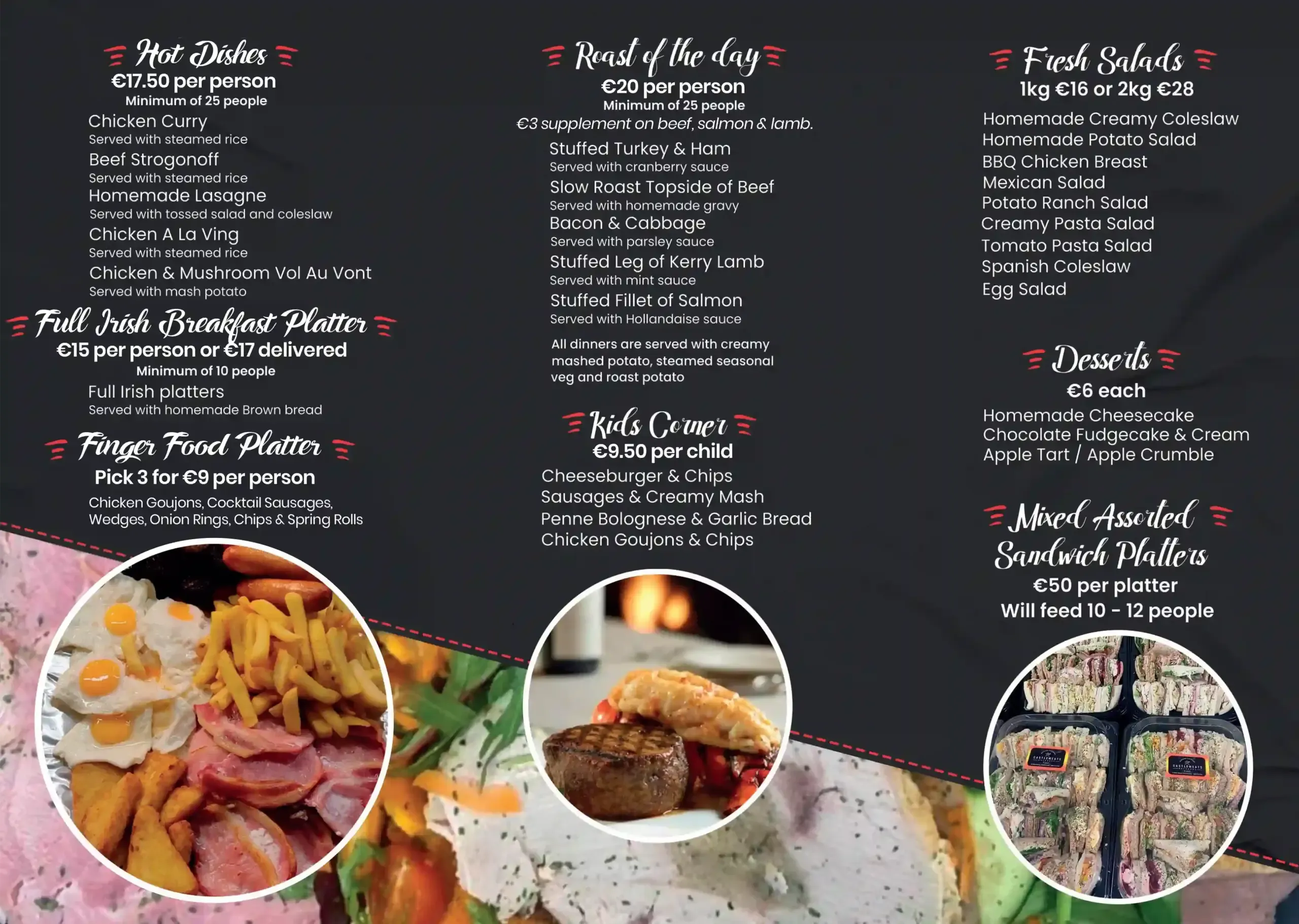 The full printed Castlemeats indoor catering menu