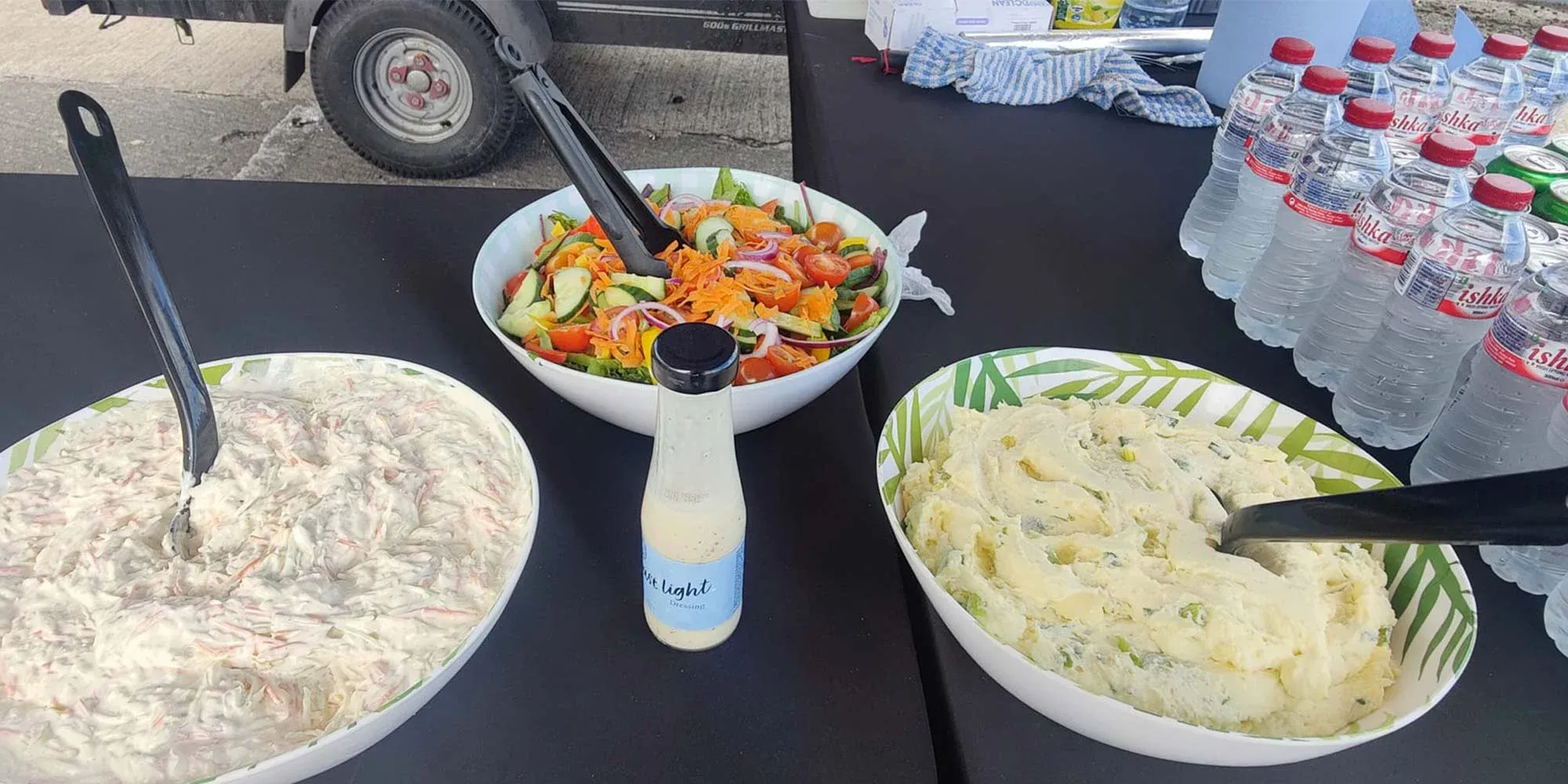 Indoor buffet with homemade salads