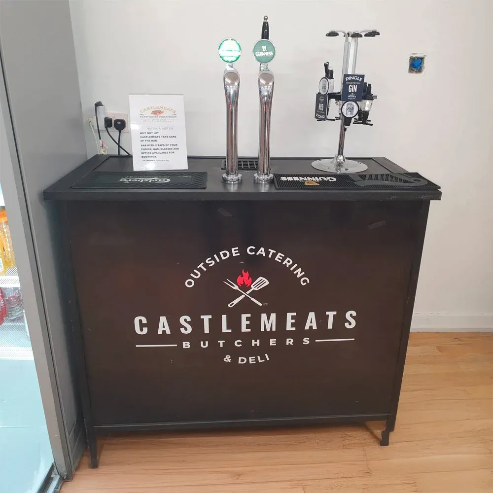 Castlemeats mobile trolley bar with twin taps and optics